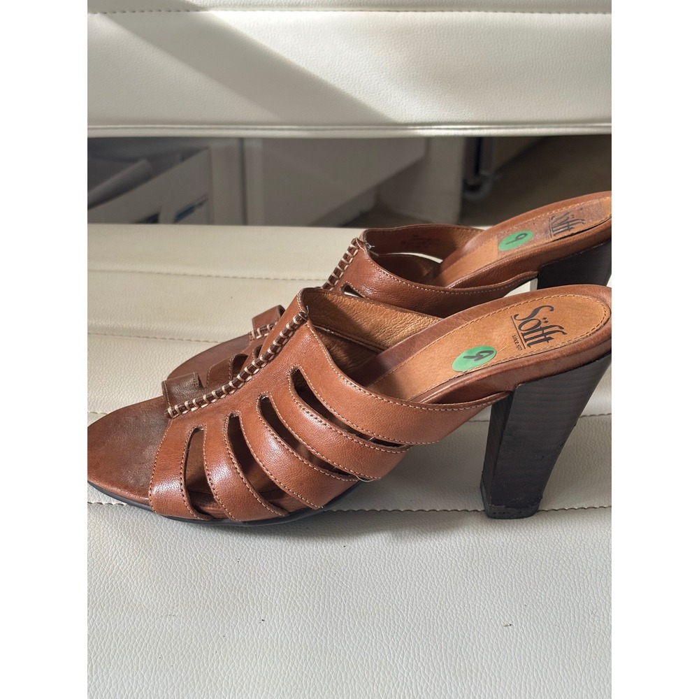 Sofft Womens Cognac Brown Leather Caged Slide Heeled Sandals Mules 9M 1234800